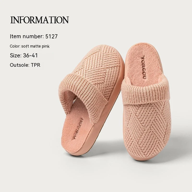 Slippers with cool rest-Yuangang Wool Cotton Slippers Women's Fleece-lined Thermal Indoor Floor Thick Bottom Non-slip Household Men's Winter