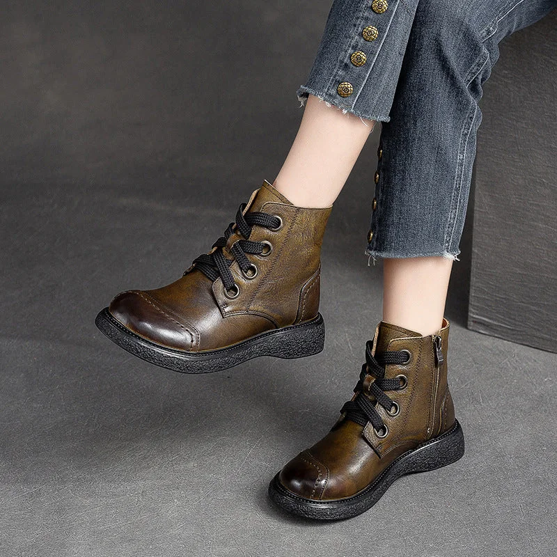 Padded boots for extreme cold -Women Retro Minimalist Leather Casual Boots