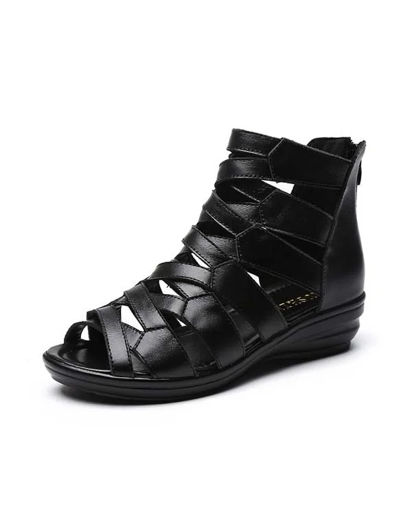 men’s sandals with adjustable heels -Summer Leather Open-toe Roman Sandals 35-43