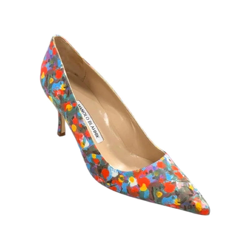 high heels for chic and stylish office attire -BB Floral Satin 70 mm Pumps Luxury Designer By Manolo Blahnik  Size: 9.5 (IT 39.5)