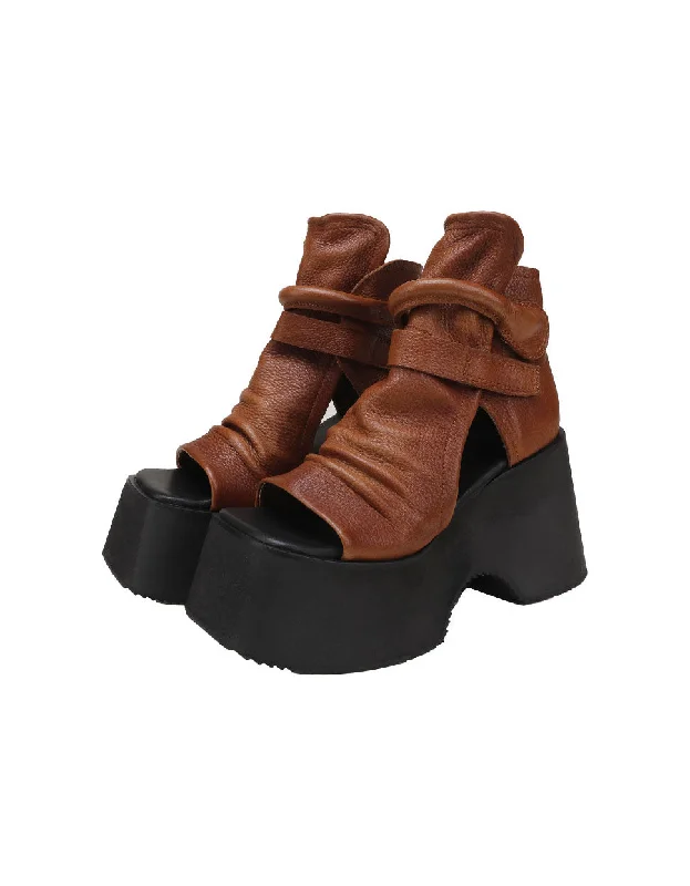 sandals for outdoor picnics -Handmade Retro Open Toe Platform Sandals