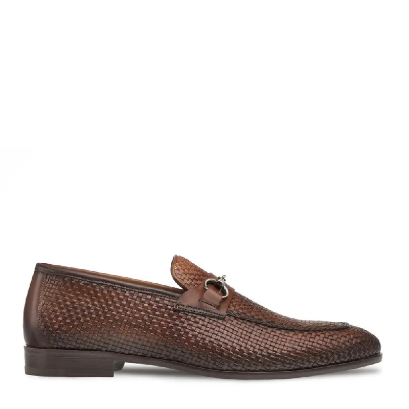 soft canvas loafers-Mezlan 9897 R606 Men's Shoes Cognac Woven Leather Horsebit Loafers (MZS3359)