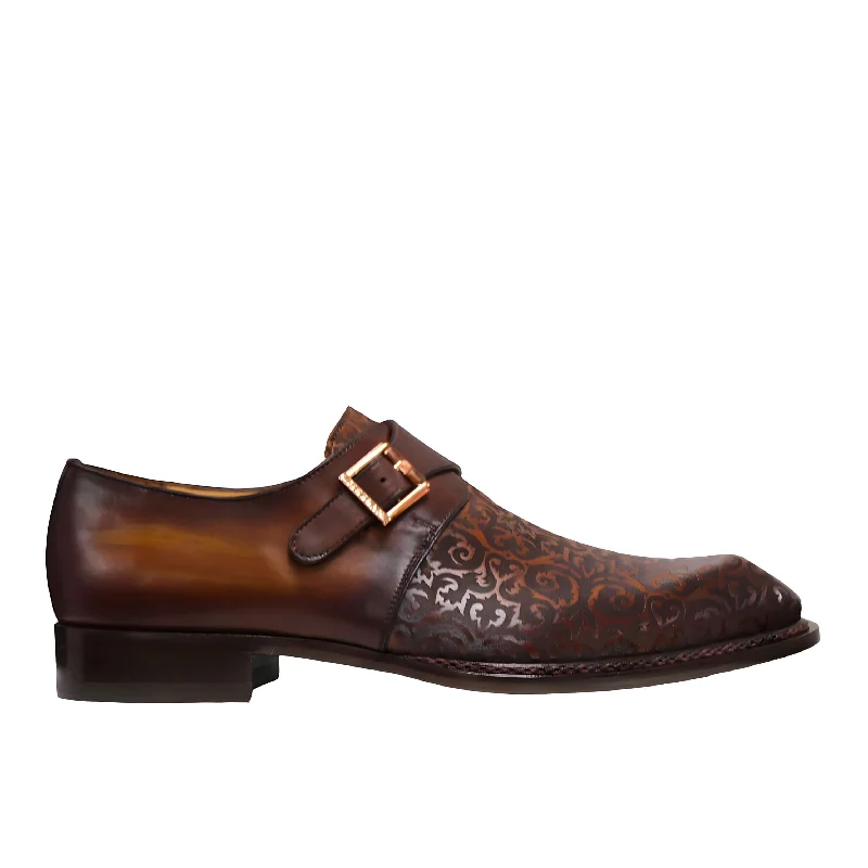 cute striped loafers-Ambrogio by Mezlan Men's Shoes Cognac Rust Calf-Skin Leather Single Monk-Strap Loafers (AMZ1014)