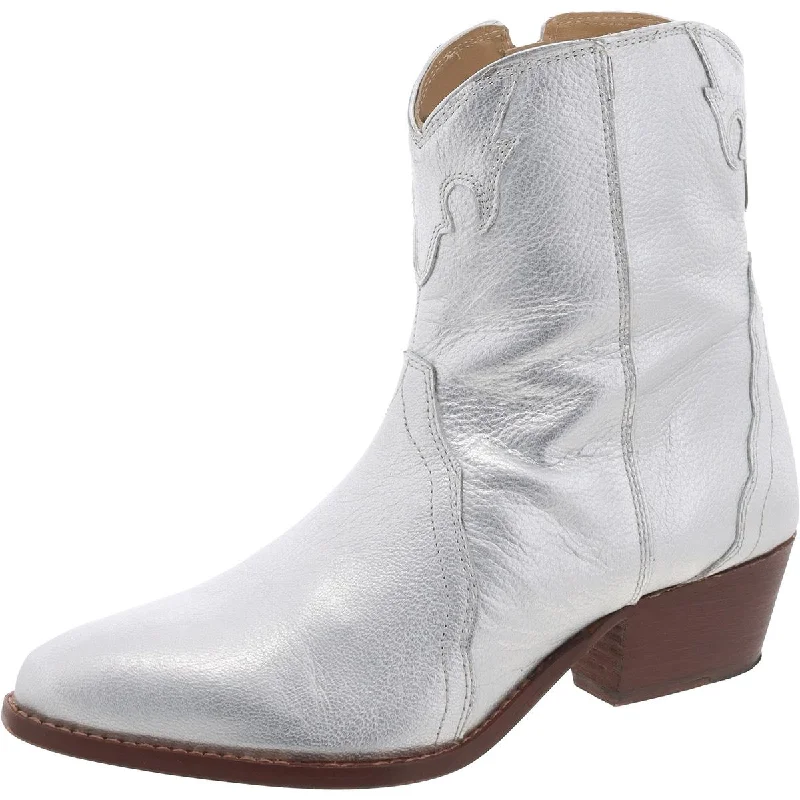 Hiking boots for rough terrain -Free People Womens Leather Block Heel Cowboy, Western Boots