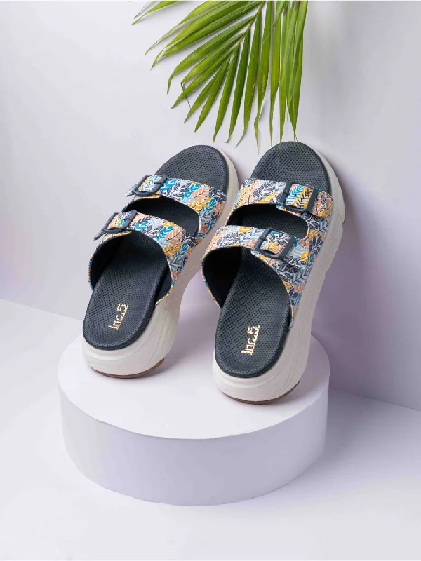 cushioned everyday flats-Womens Navy Casual Printed Round Toe Casual Flats