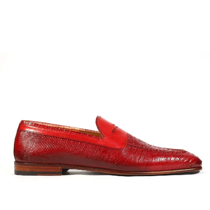 elegant nude loafers-Jo Ghost Men's Shoes Red Teju Lizard Print / Calf-Skin Leather Loafers 2043BIS (JG5202)