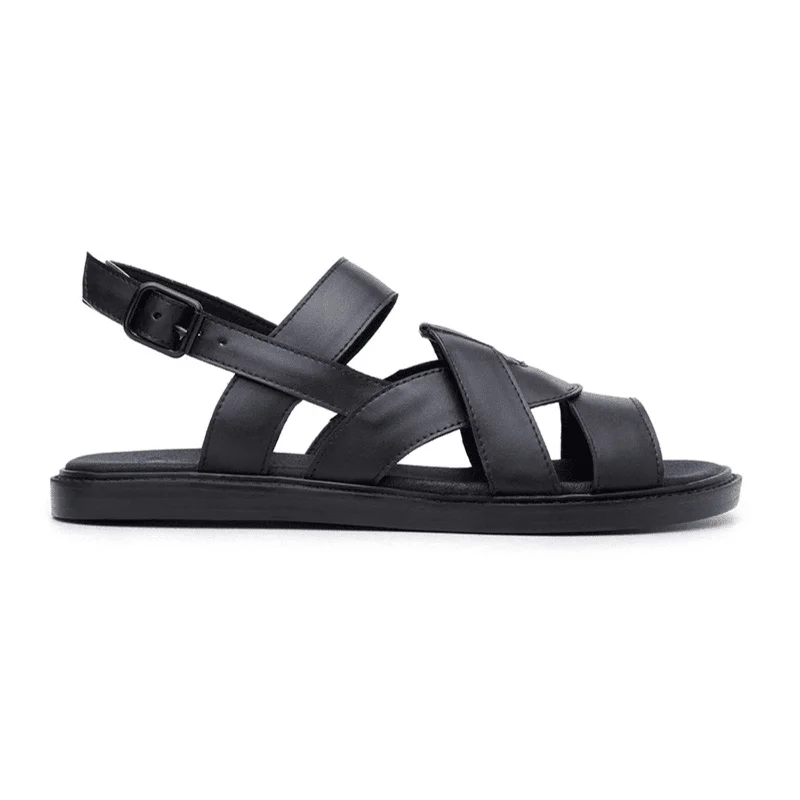 lightweight sandals for travel -'Camila' vegan-leather sandal by Ahimsa Shoes - black