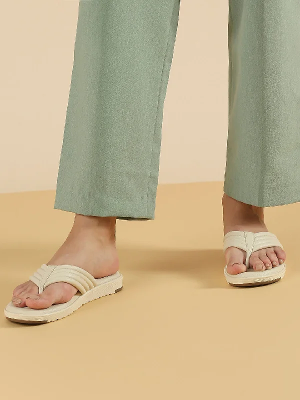 soft canvas flats-Women Cream Textured Solid Open Toe Flats