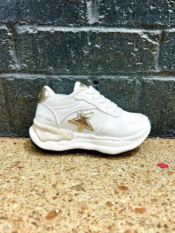 Gold Star White Running Sneakers