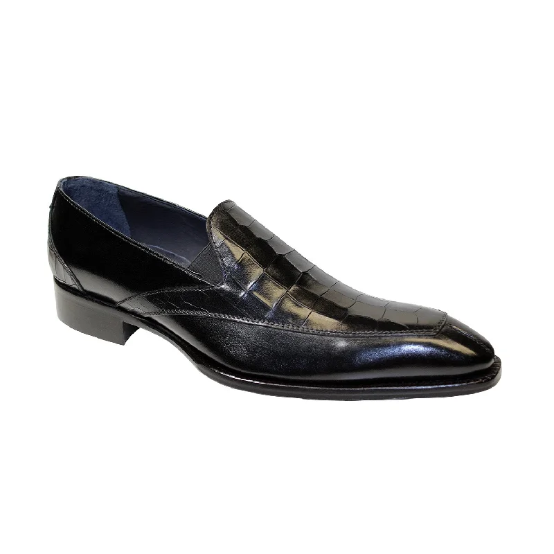 cute striped loafers-Duca Trento Men's Shoes Black Calf-Skin Leather/Croco Print Loafers (D1083)