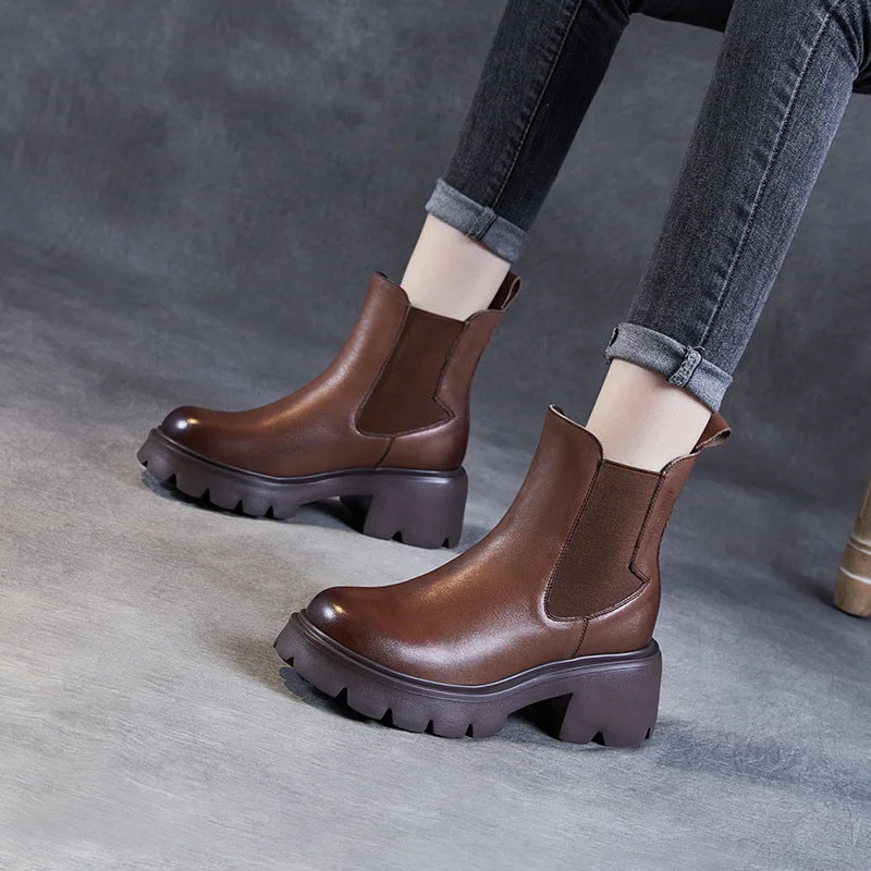 Comfortable boots for urban winter conditions -Women Minimalist Slip-on Leather Casual Boots