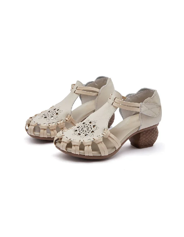 sandals for summer outings -Close-toe T-strap Chunky Heels Sandals