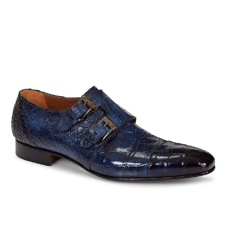 plush leather loafers-Mauri Men's Hand-Painted Alfieri Monkstrap Wonder Blue Loafers 1152 (MA4304)