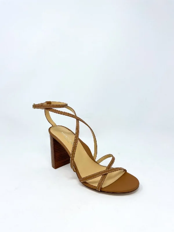 sandals with adjustable straps -Lottie 85 Block Heel in Caramel Ecru Stitching