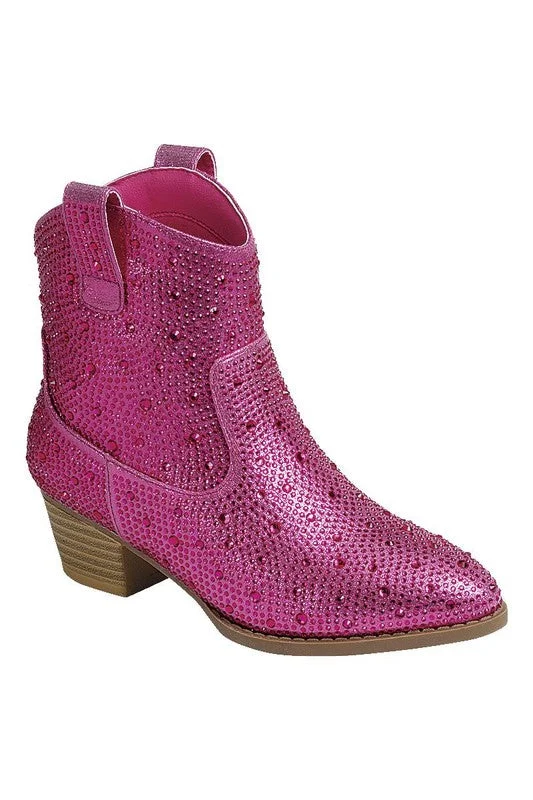 Boots for extreme cold temperatures -Fuchsia Rhinestone Boots - Short Western