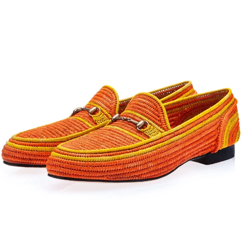 soft mesh loafers-SUPERGLAMOUROUS Jadida Men's Shoes Orange Rafia Fabric Hosebit Loafers (SPGM1327)