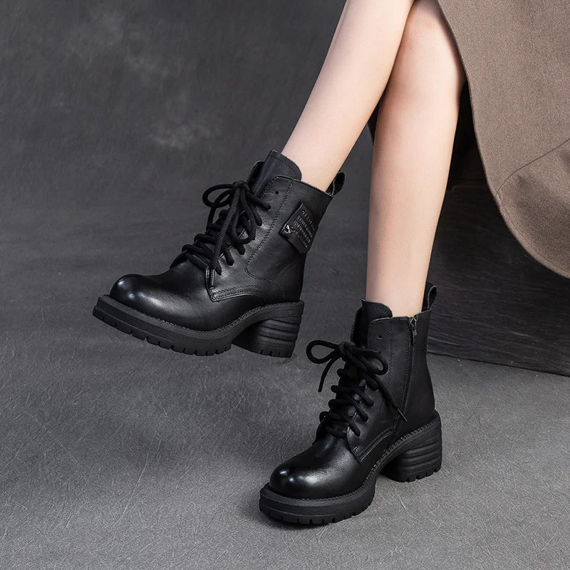 Best boots for year-round wear -Women Retro Quilted Leather Chunky Heel Boots