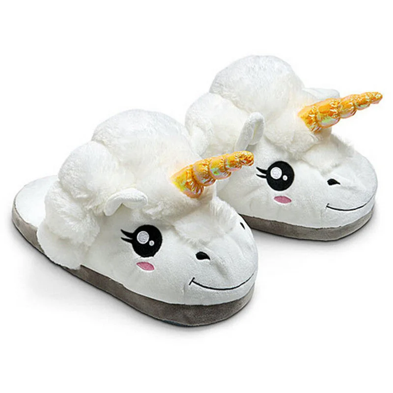 Slippers for fall calm-Plush Unicorn Cotton Home Slippers for White Despicable Winter Warm Chausson Licorne Indoor Christmas Slippers Fit Size36-41005