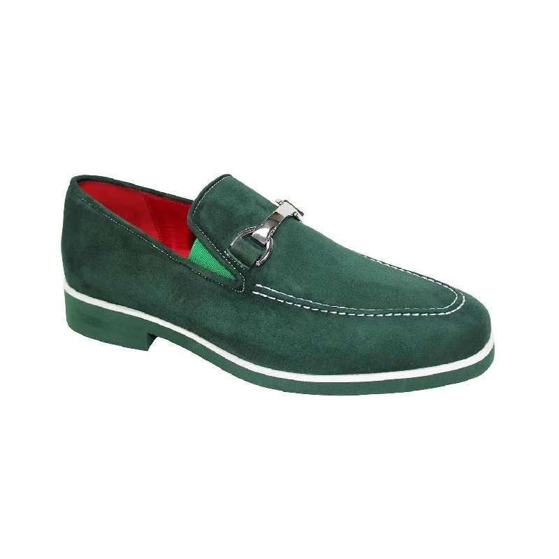 simple penny loafers-Emilio Franco Nino II Men's Shoes Green Suede Leather Loafers (EF1087)