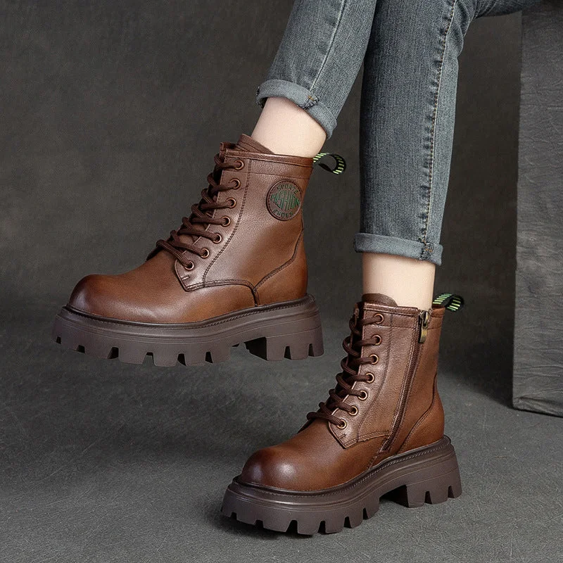 Comfortable boots for harsh winter conditions -Women Casual Fashion Thick Soled Leather Boots