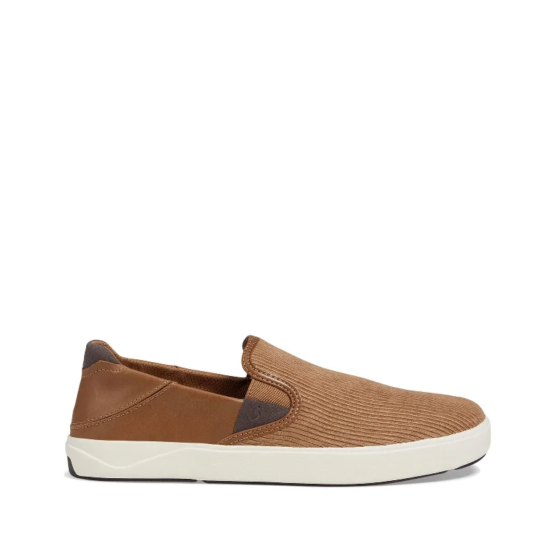 OLUKAI Lae'ahi Kapa Men's Slip On Sneakers,Drop-in Heel & Comfort Fit, Tan / Dk Wood