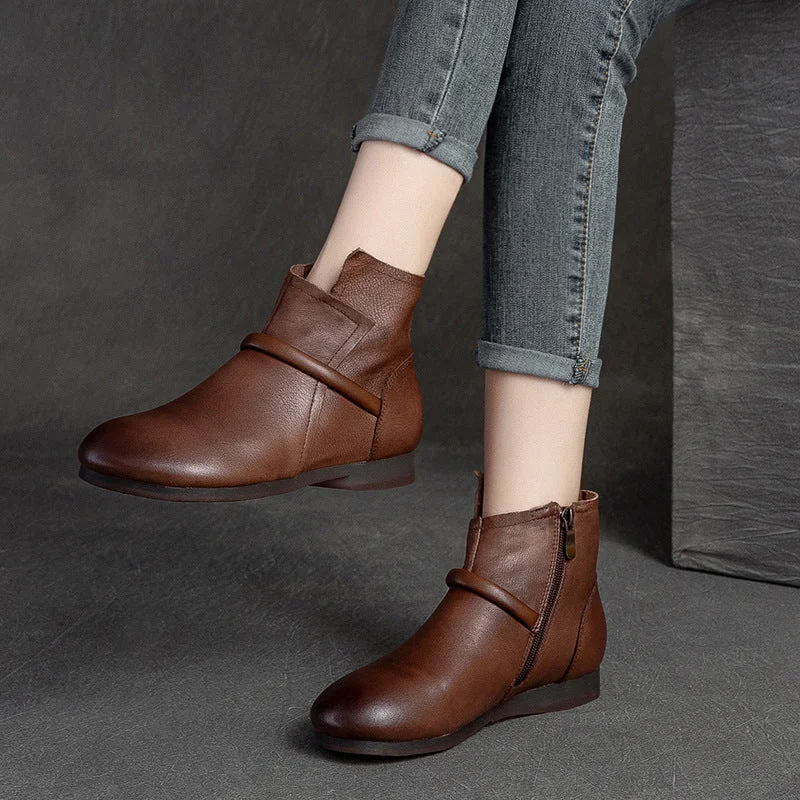 Stylish boots for office wear -Women Retro Minimalist Leather Flat Casual Boots