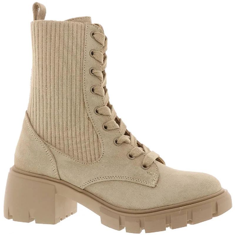 Boots for mountain hiking in winter -Steve Madden Womens Hunt Leather Chunky Heel Combat & Lace-up Boots