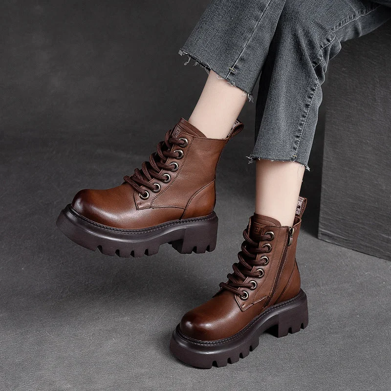 Budget boots for men -Women Retro Minimalist Classic Leather Lug Sole Boots