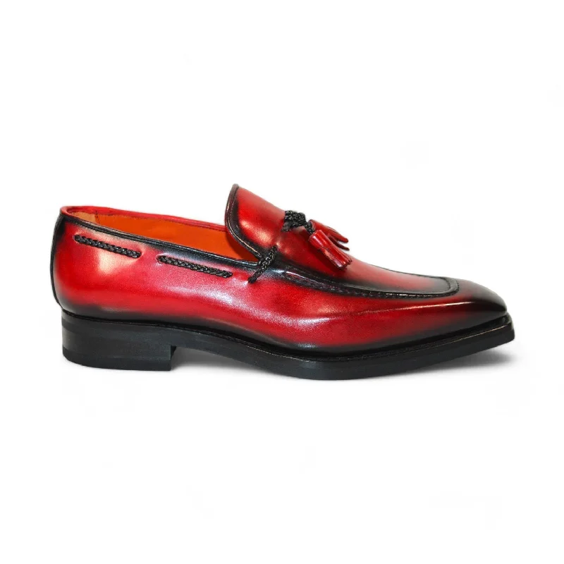 durable office loafers-Emilio Franco Dino Men's Shoes Red/Black Calf-Skin Leather Loafers (EF1246)