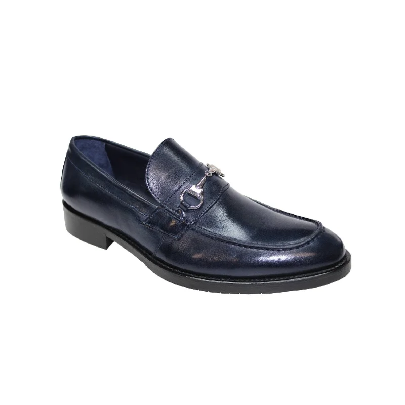 non-slip summer loafers-Firmani Ben Men's Shoes Navy Calf-Skin Leather Loafers (FIR1002)