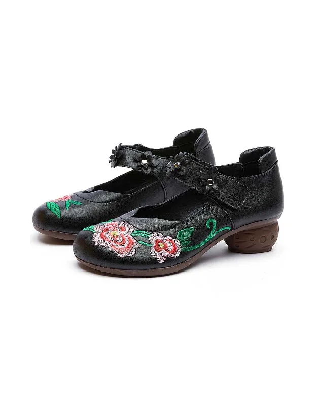 men’s sandals with minimalist heels -Ethnic Style Embroidery Flower Retro Chunky Sandals