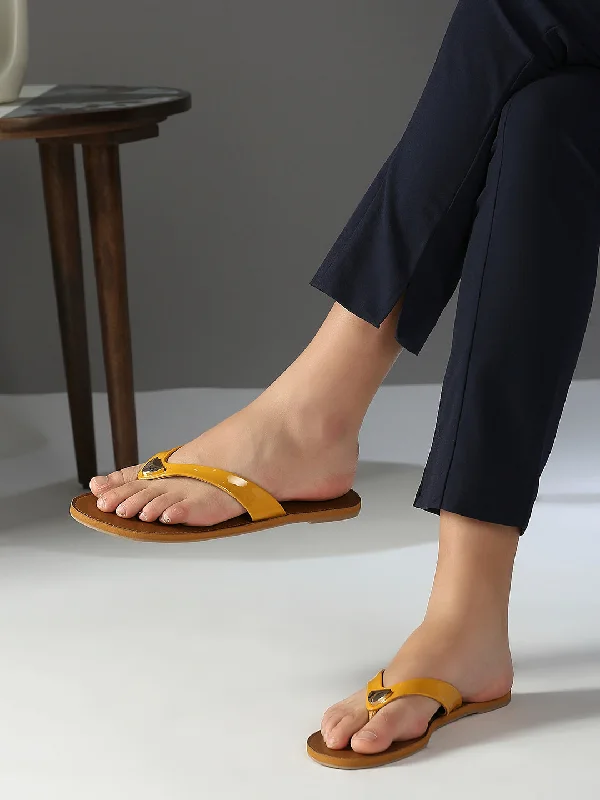 sleek silver flats-Womens Mustard Casual Solid Round Toe Flats