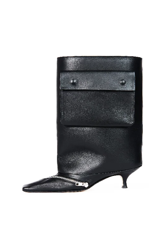 Fashionable boots for rainy days -Dana Cerniera Kitten Heel Cylinder Boots With Zipper Black