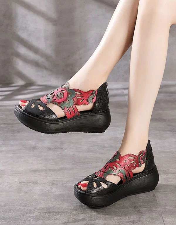 sandals with soft leather straps -Summer Open Toe Printed Wedge Sandals