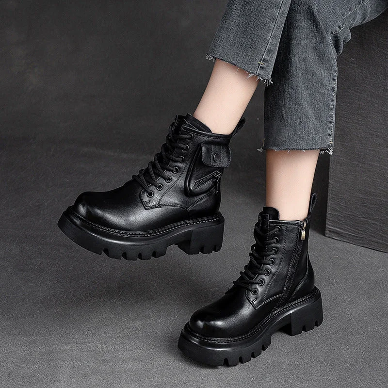 Stylish winter boots for cold weather outings -Women Retro Casual Leather Platform Boots