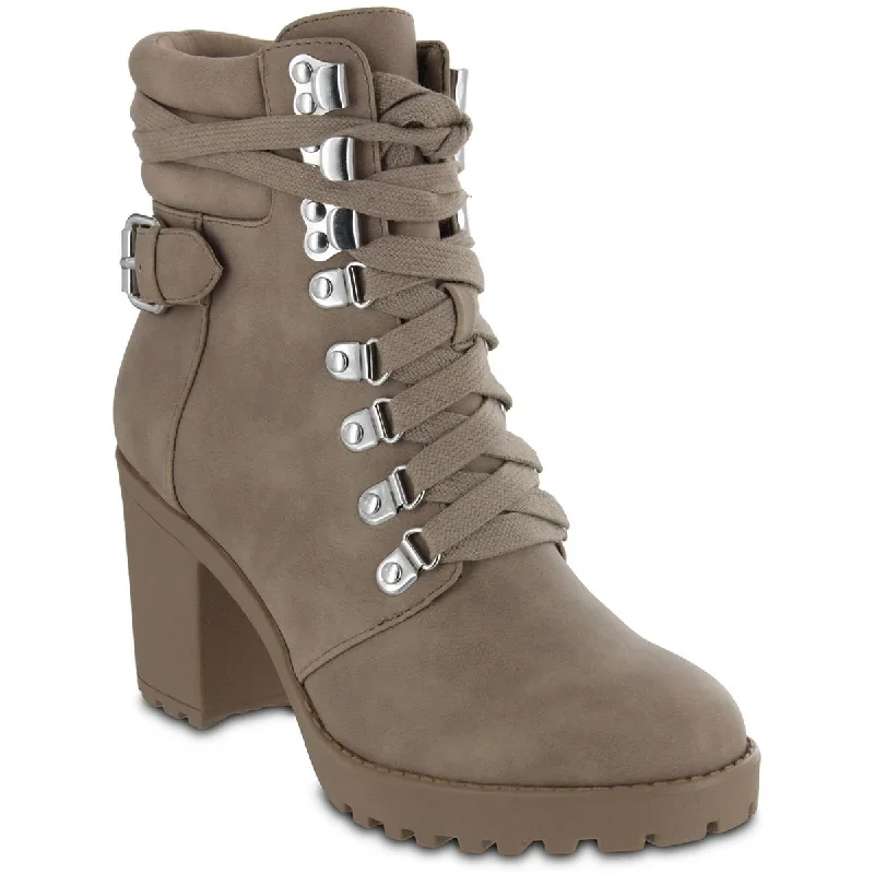 Tall leather boots for women -Mia Womens Annamaria Faux Leather Zip Up Combat & Lace-up Boots