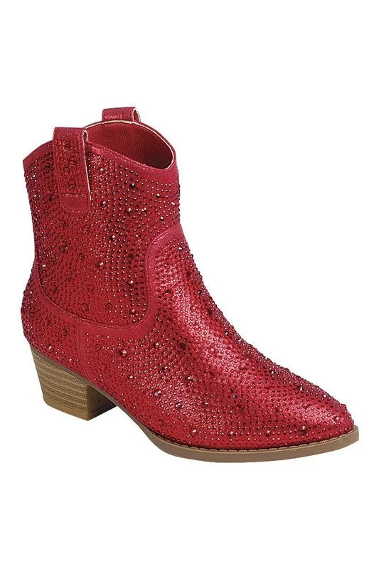 Boots for winter with a thick sole -Red Rhinestone Boots - Short Western