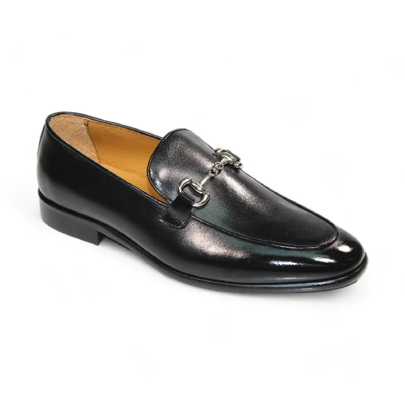 plush leather loafers-Duca Vasto Men's Shoes Black Calf-Skin Leather Loafers (D1177)