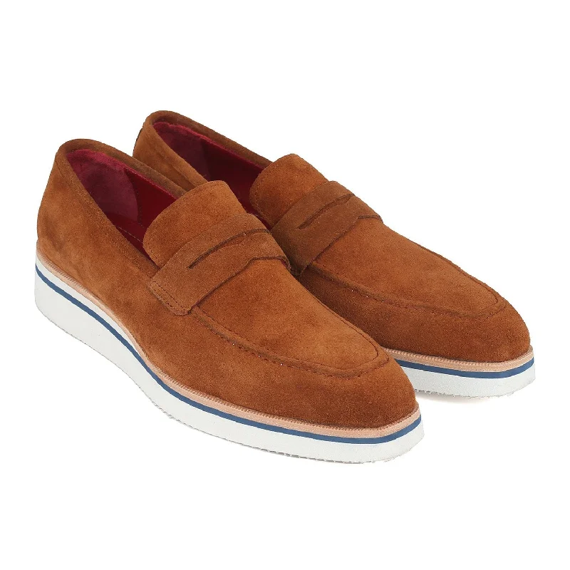 non-slip rubber loafers-Paul Parkman 180-CML-SD Men's Shoes Camel Suede Leather Smart Casual Penny Loafers (PM6323)