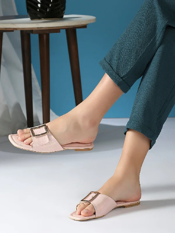 fashionable nude flats-Womens Peach Casual Solid Square Flats