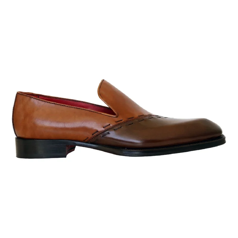 non-slip travel loafers-Emilio Franco Vittorio Men's Shoes Brown/Cognac Calf-Skin Leather Loafers (EF1240)