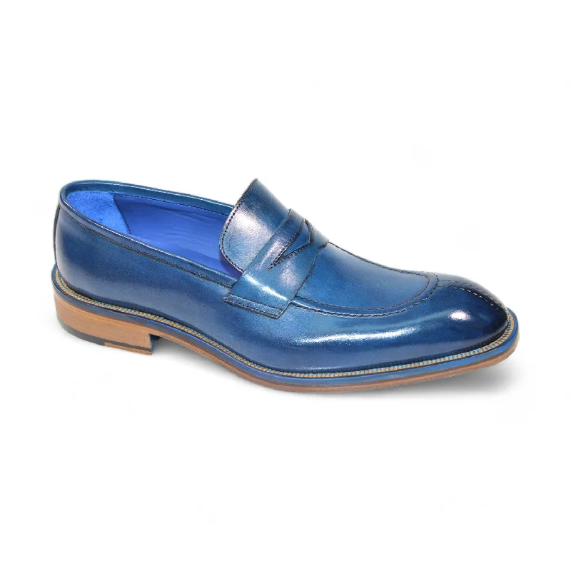 soft mesh loafers-Emilio Franco Mirko Men's Shoes Blue Calf-Skin Leather Loafers (EF1260)