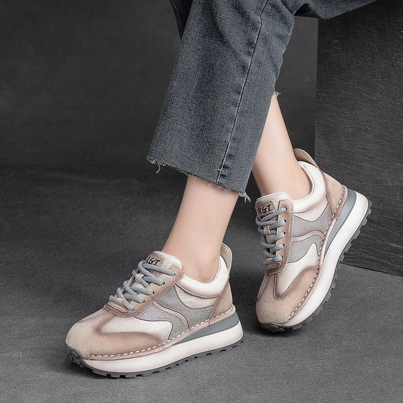 Women Stylish Leather Patchwork Casual Sneakers