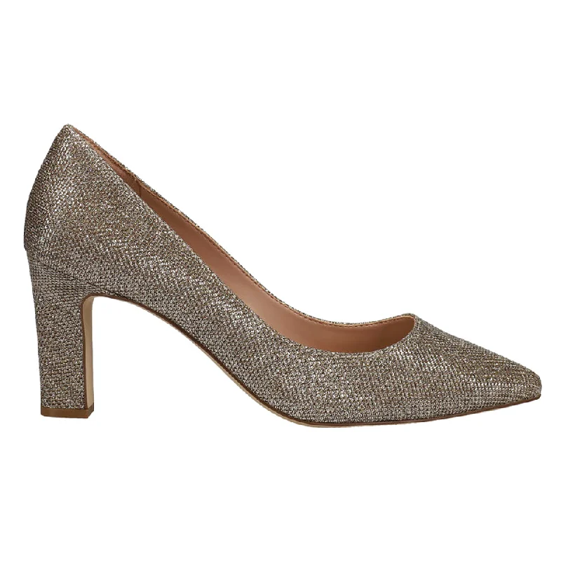 high heels with a unique heel structure -Mylah Glitter Round Toe Block Heel Pumps