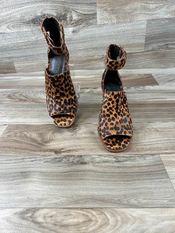 women’s sandals with studded uppers -Animal Print Sandals Heels Block 1.state, Size 7.5