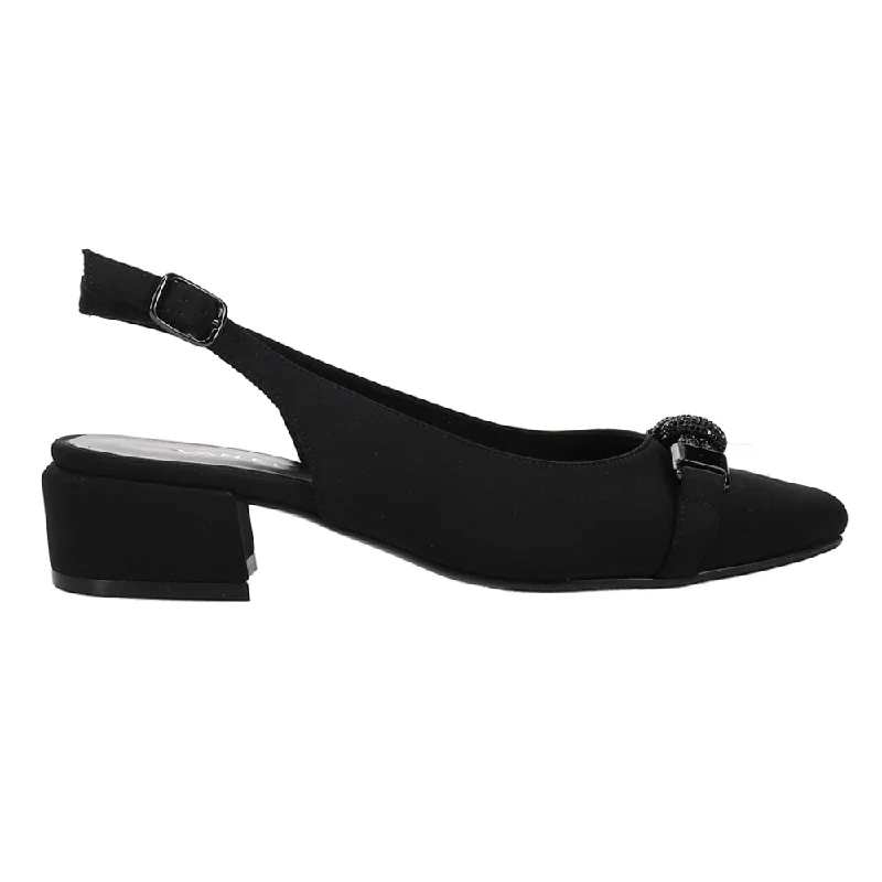 high heels for pairing with tailored outfits -Aldora Studded Round Toe Slingback Pumps