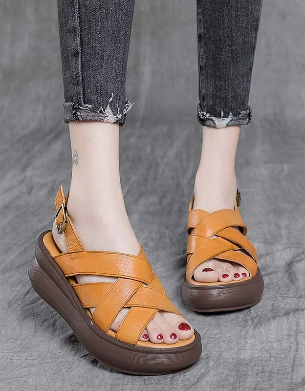 women’s sandals with low uppers -Cross Straps Summer Holiday Wedge Sandals