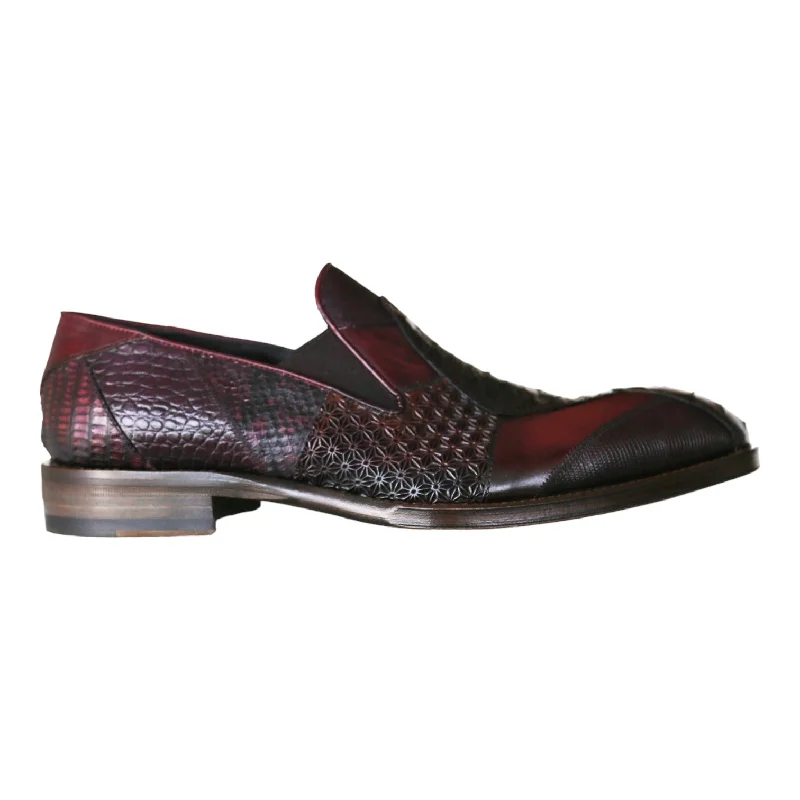 fashionable blue loafers-Jo Ghost 4992 Men's Shoes Burgundy Multi Texture Print Leather Loafers (JG5366)