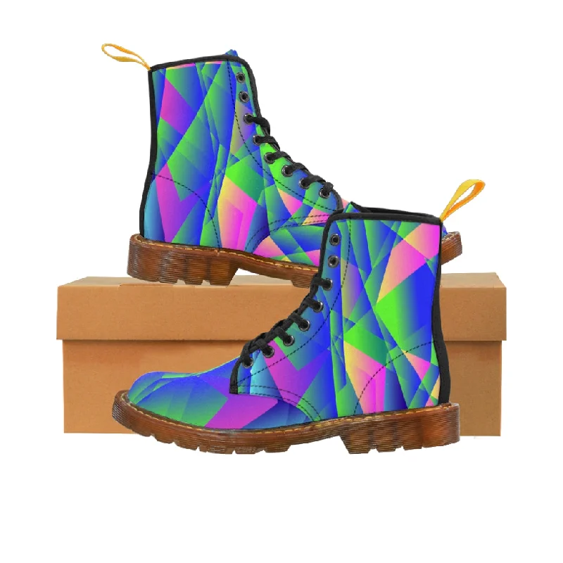 Insulated boots for extreme conditions -Diamond Print Men Hiker Boots, Designer Graphic Abstract Men's Canvas Boots (US Size: 7-10.5)