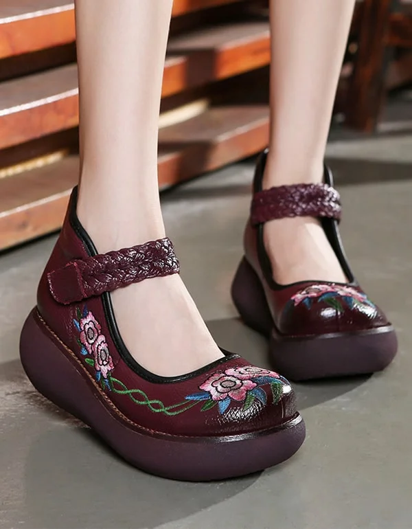 sandals with durable soles -Women's Hand-embroidery Retro Wedge Sandals